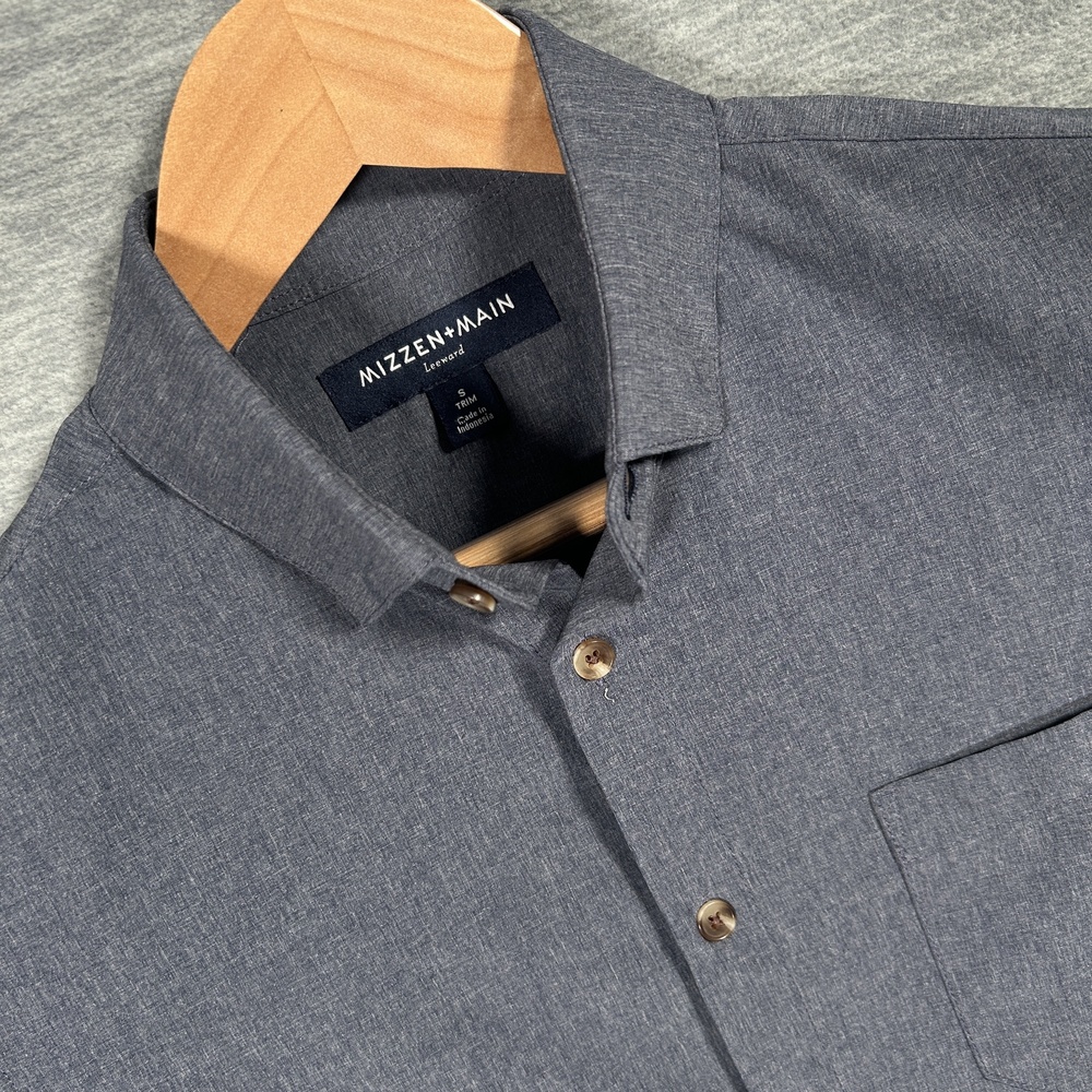 Mizzen+Main Leeward Shirt Mens S Gray Short Sleeve Trim Stretch Button-Up Casual